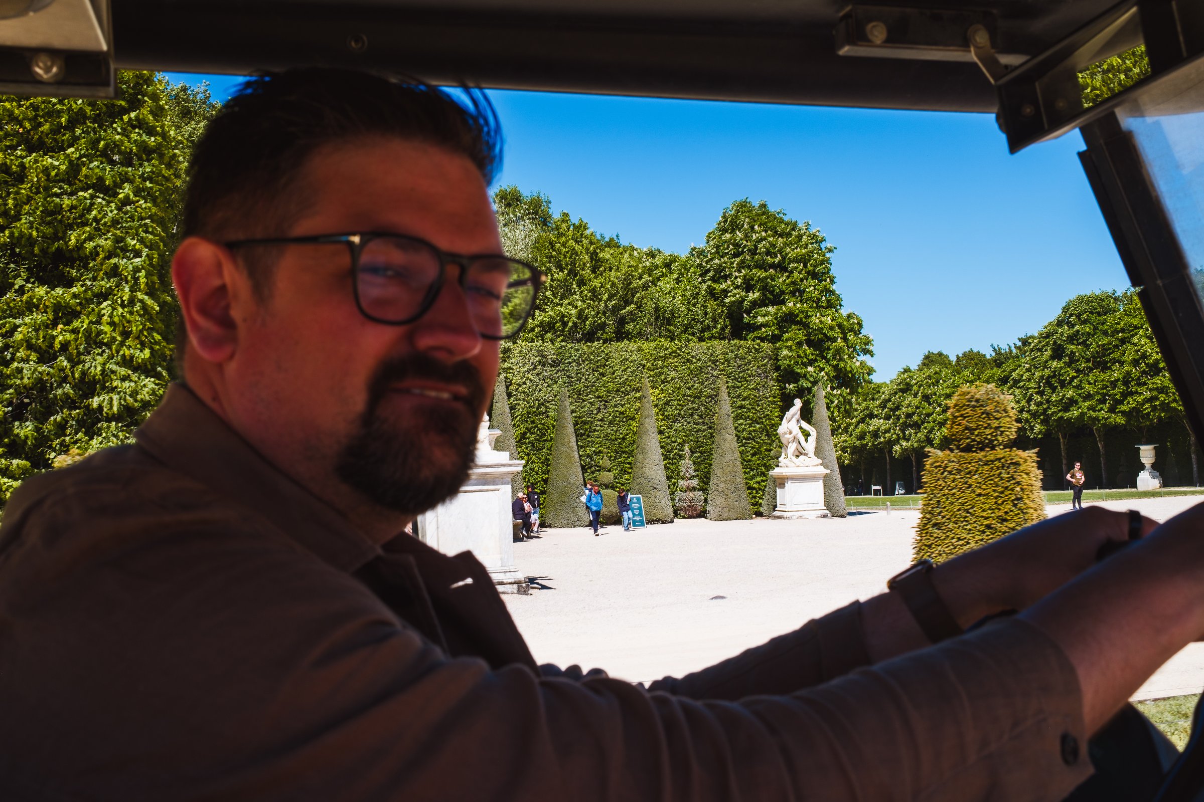 Golf cart through the gardens